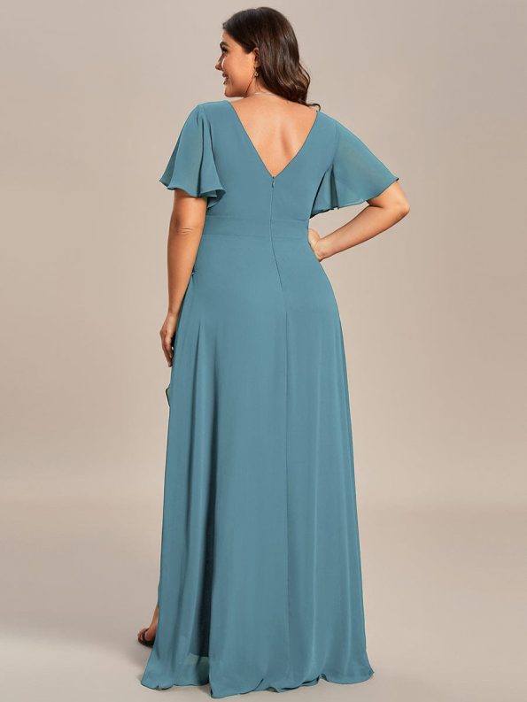 Charming Chiffon Bridesmaid Dress with Lotus Leaf Hemline - Dusty Blue