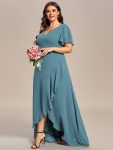 Plus Size Elegant Lotus Sleeves Chiffon Bridesmaid Dress – Dusty Blue