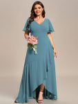 Plus Size Elegant Lotus Sleeves Chiffon Bridesmaid Dress – Dusty Blue