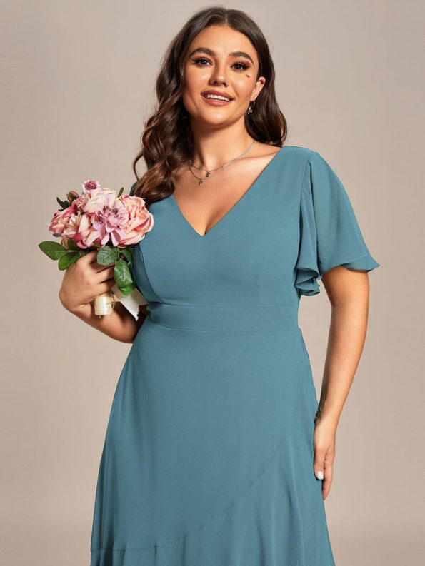 Charming Chiffon Bridesmaid Dress with Lotus Leaf Hemline - Dusty Blue