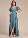 Charming Chiffon Bridesmaid Dress with Lotus Leaf Hemline – Dusty Blue