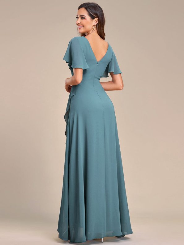 Charming Chiffon Bridesmaid Dress with Lotus Leaf Hemline - Dusty Blue