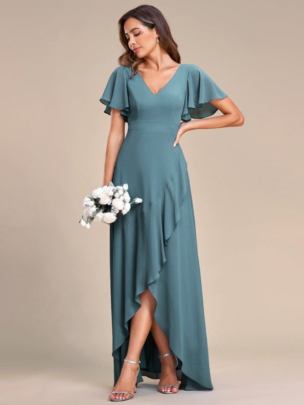 Charming Chiffon Bridesmaid Dress with Lotus Leaf Hemline - Dusty Blue