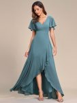 Charming Chiffon Bridesmaid Dress with Lotus Leaf Hemline – Dusty Blue