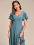 Charming Chiffon Bridesmaid Dress with Lotus Leaf Hemline – Dusty Blue