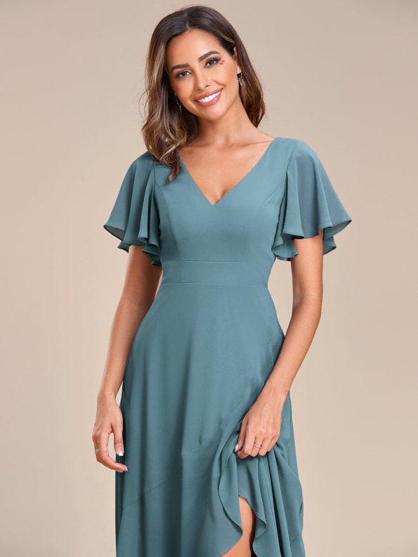 Charming Chiffon Bridesmaid Dress with Lotus Leaf Hemline - Dusty Blue