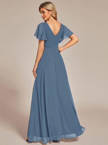 Charming Chiffon Bridesmaid Dress with Lotus Leaf Hemline - Dusty Navy