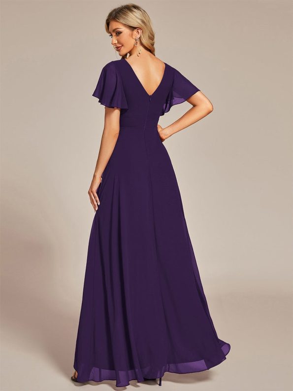 Charming Chiffon Bridesmaid Dress with Lotus Leaf Hemline - Dark Purple