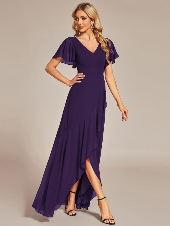 Charming Chiffon Bridesmaid Dress with Lotus Leaf Hemline - Dark Purple