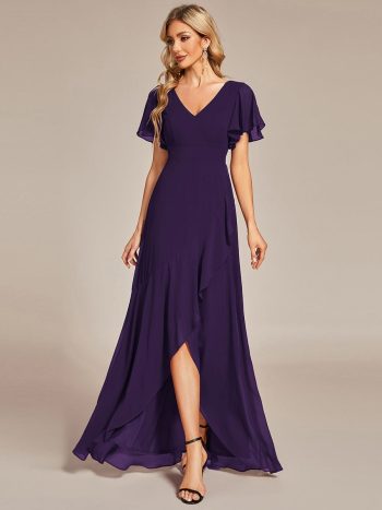 Charming Chiffon Bridesmaid Dress with Lotus Leaf Hemline - Dark Purple