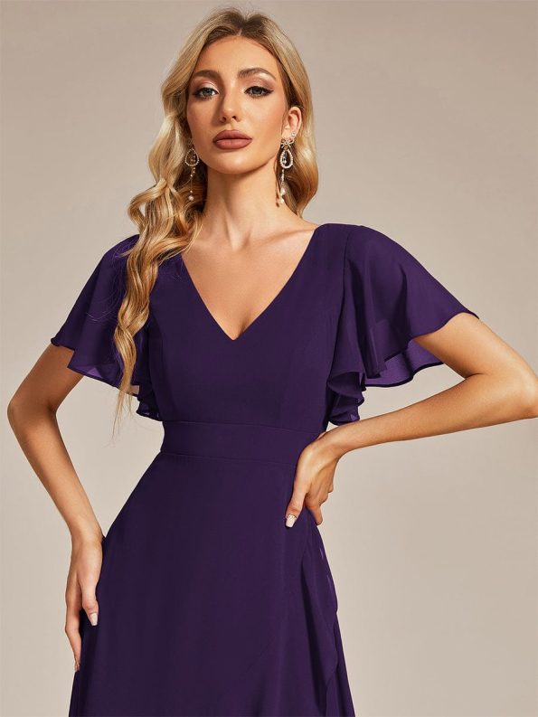 Charming Chiffon Bridesmaid Dress with Lotus Leaf Hemline - Dark Purple