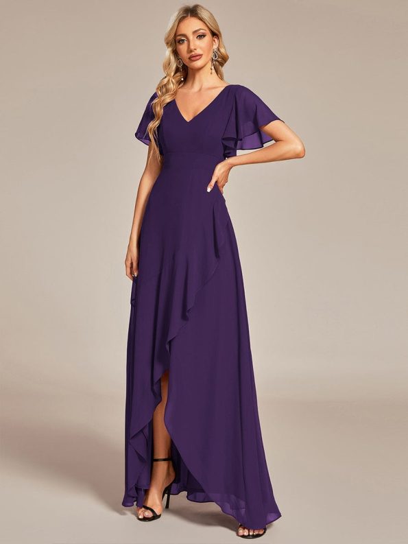 Charming Chiffon Bridesmaid Dress with Lotus Leaf Hemline - Dark Purple