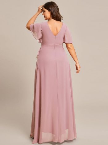 Plus Size Elegant Lotus Sleeves Chiffon Bridesmaid Dress - Dusty Rose