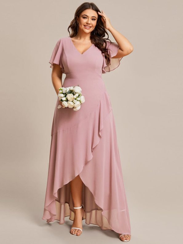 Charming Chiffon Bridesmaid Dress with Lotus Leaf Hemline - Dusty Rose