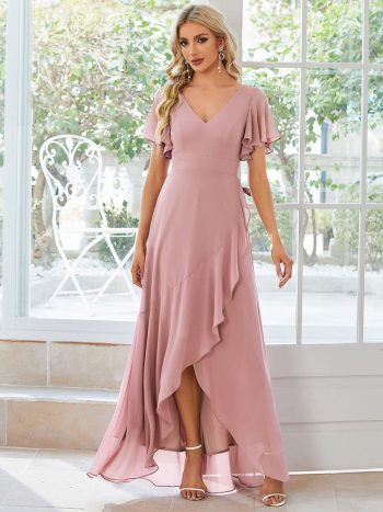 Charming Chiffon Bridesmaid Dress with Lotus Leaf Hemline - Dusty Rose