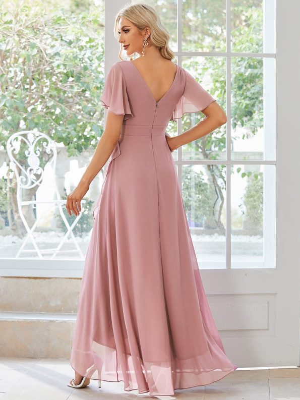 Charming Chiffon Bridesmaid Dress with Lotus Leaf Hemline - Dusty Rose