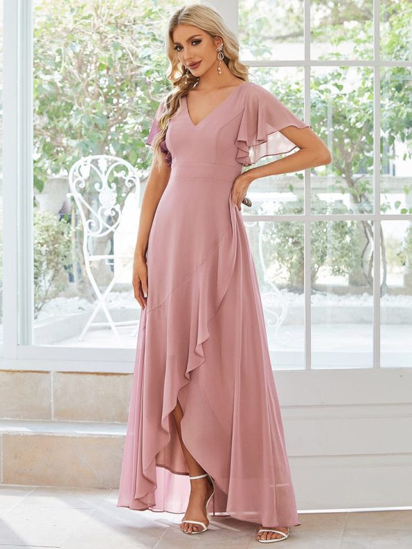 Charming Chiffon Bridesmaid Dress with Lotus Leaf Hemline - Dusty Rose