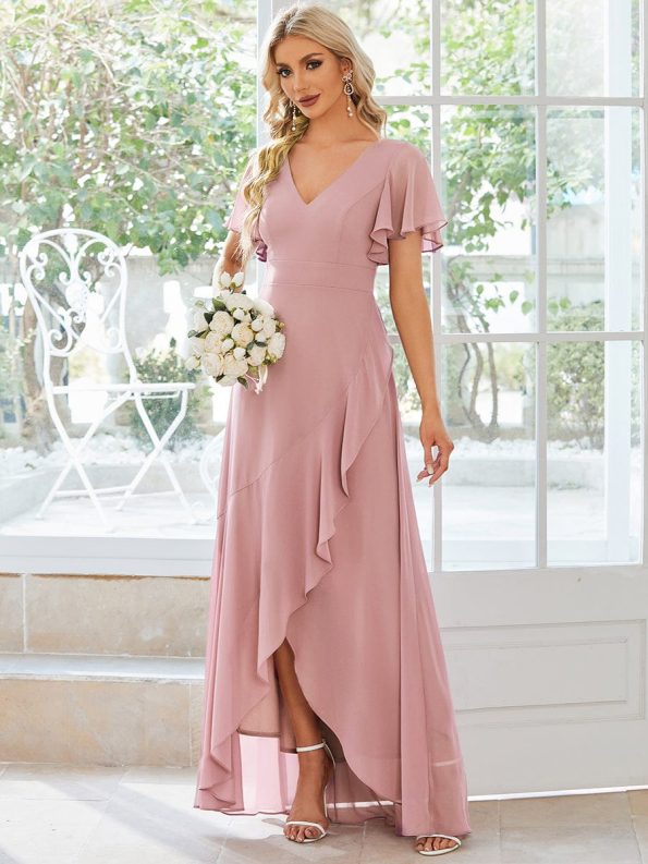 Charming Chiffon Bridesmaid Dress with Lotus Leaf Hemline - Dusty Rose