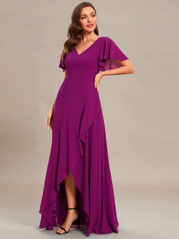 Charming Chiffon Bridesmaid Dress with Lotus Leaf Hemline - Fuchsia