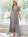 Charming Chiffon Bridesmaid Dress with Lotus Leaf Hemline – Grey