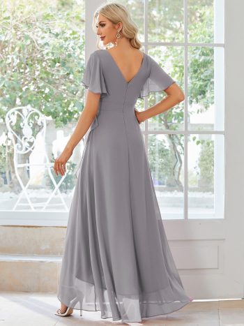 Charming Chiffon Bridesmaid Dress with Lotus Leaf Hemline - Grey