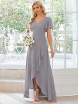 Charming Chiffon Bridesmaid Dress with Lotus Leaf Hemline – Grey