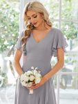 Charming Chiffon Bridesmaid Dress with Lotus Leaf Hemline – Grey