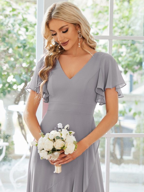 Charming Chiffon Bridesmaid Dress with Lotus Leaf Hemline - Grey