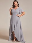 Plus Size Elegant Lotus Sleeves Chiffon Bridesmaid Dress – Grey