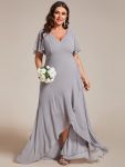 Plus Size Elegant Lotus Sleeves Chiffon Bridesmaid Dress – Grey