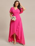 Plus Size Elegant Lotus Sleeves Chiffon Bridesmaid Dress – Hot Pink