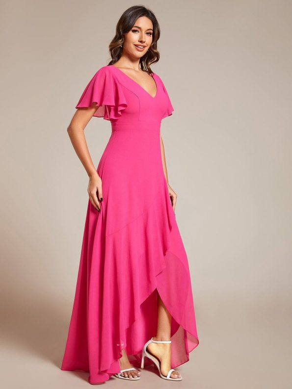 Charming Chiffon Bridesmaid Dress with Lotus Leaf Hemline - Hot Pink