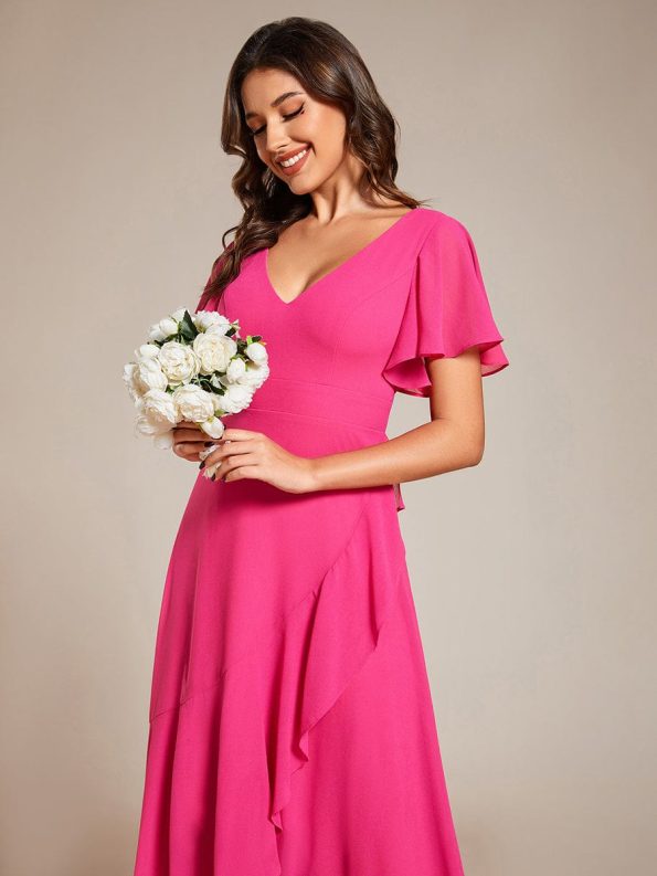 Charming Chiffon Bridesmaid Dress with Lotus Leaf Hemline - Hot Pink