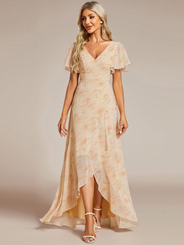 Charming Chiffon Bridesmaid Dress with Lotus Leaf Hemline - Golden Roses