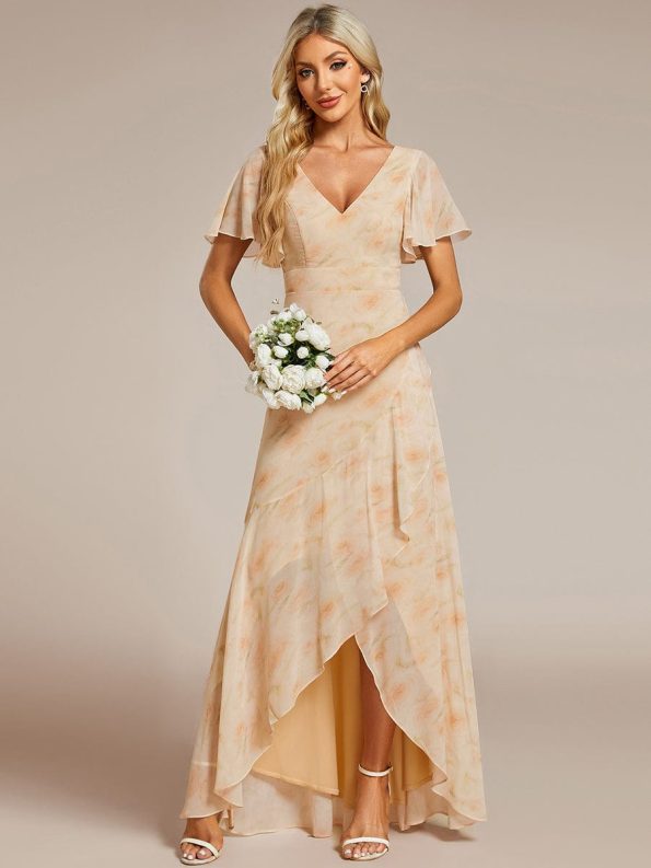 Charming Chiffon Bridesmaid Dress with Lotus Leaf Hemline - Golden Roses