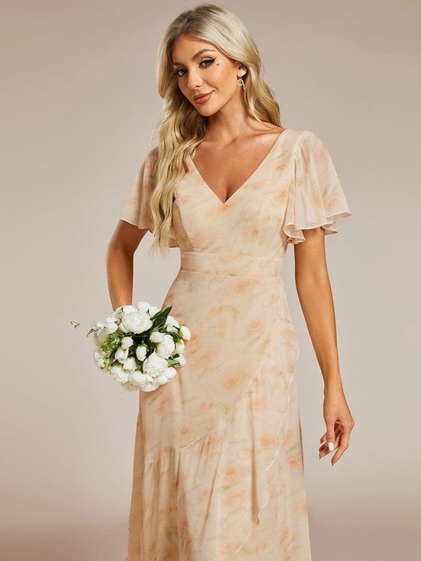 Charming Chiffon Bridesmaid Dress with Lotus Leaf Hemline - Golden Roses