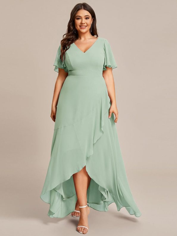 Charming Chiffon Bridesmaid Dress with Lotus Leaf Hemline - Mint Green