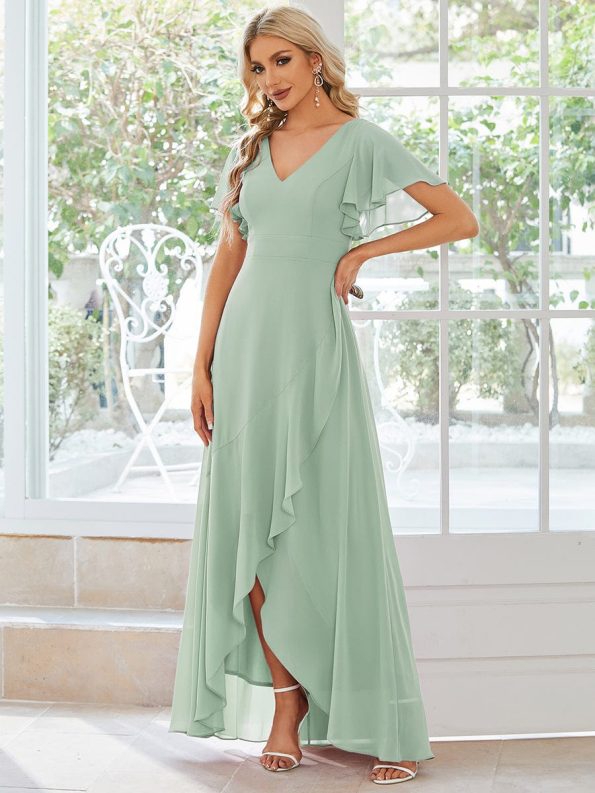 Charming Chiffon Bridesmaid Dress with Lotus Leaf Hemline - Mint Green