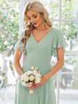 Charming Chiffon Bridesmaid Dress with Lotus Leaf Hemline – Mint Green