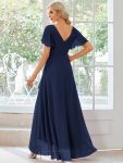 Charming Chiffon Bridesmaid Dress with Lotus Leaf Hemline – Navy Blue