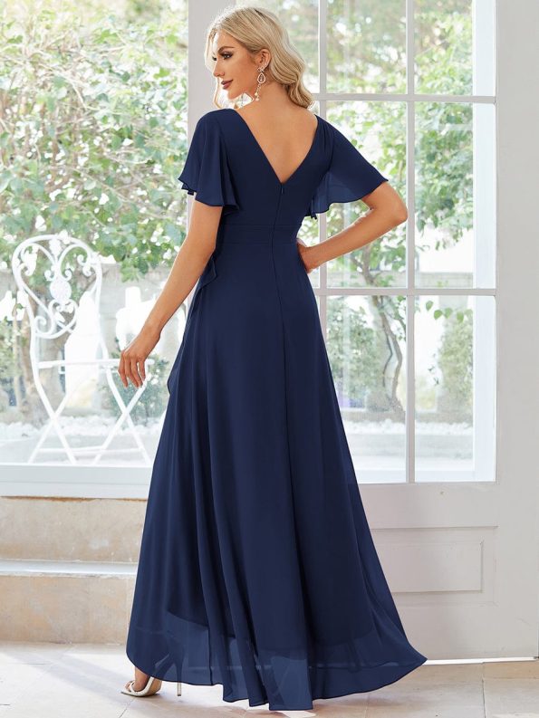 Charming Chiffon Bridesmaid Dress with Lotus Leaf Hemline - Navy Blue