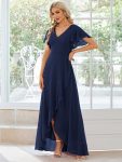 Charming Chiffon Bridesmaid Dress with Lotus Leaf Hemline – Navy Blue