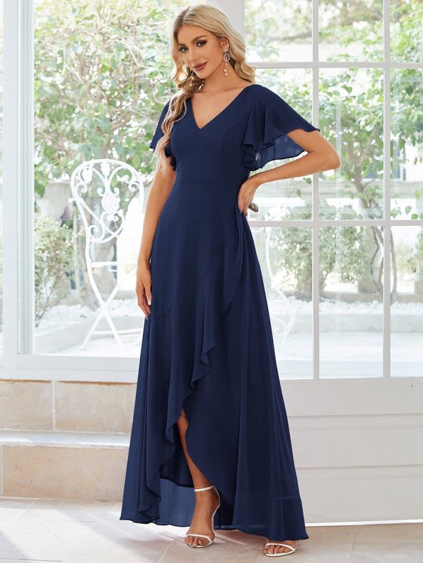 Charming Chiffon Bridesmaid Dress with Lotus Leaf Hemline - Navy Blue