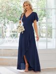 Charming Chiffon Bridesmaid Dress with Lotus Leaf Hemline – Navy Blue