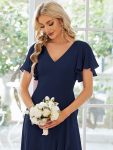 Charming Chiffon Bridesmaid Dress with Lotus Leaf Hemline – Navy Blue