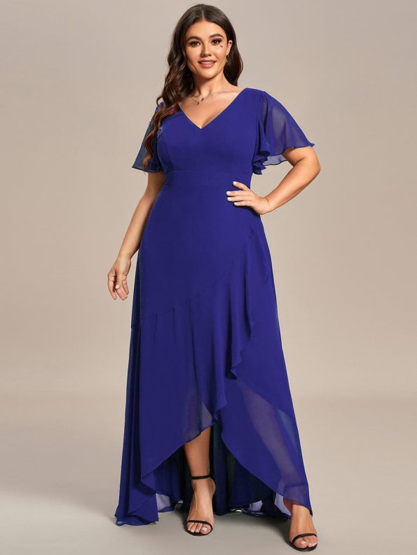 Charming Chiffon Bridesmaid Dress with Lotus Leaf Hemline - Sapphire Blue