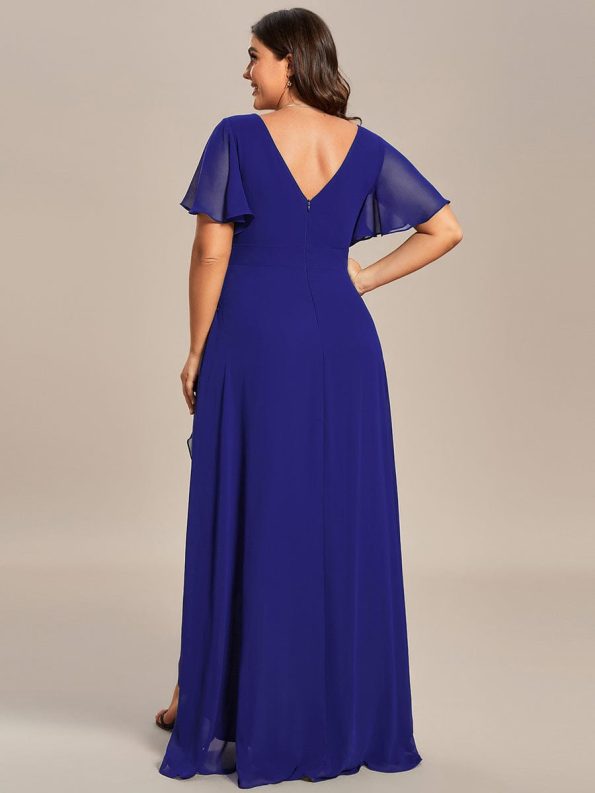 Charming Chiffon Bridesmaid Dress with Lotus Leaf Hemline - Sapphire Blue