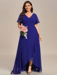 Plus Size Elegant Lotus Sleeves Chiffon Bridesmaid Dress – Sapphire Blue