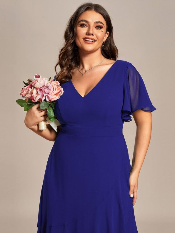 Charming Chiffon Bridesmaid Dress with Lotus Leaf Hemline - Sapphire Blue