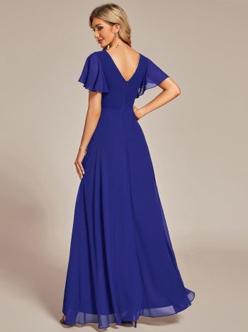 Charming Chiffon Bridesmaid Dress with Lotus Leaf Hemline - Sapphire Blue